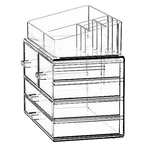 ZHIAI Stackable Storage Drawers, Acrylic Bathroom Counter Organizer Clear Makeup Organizers for Vanity, Kitchen Cabinets, Bathroom, Undersink, Home Organization and Storage (1 Top 4 Drawers D) - color: (2 Base, 2 Drawers) with Top