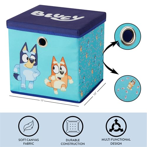 Idea Nuova Bluey Collapsible Fabric Storage Cube,10” Organizer Bin with Lid for Bedroom, Playroom, and Closet - color: Bluey