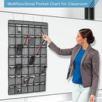 SAVERHO 42 Pocket Classroom Pocket Chart for Cell Phones and Calculator,Clear Cellphone Pocket Chart for Classroom with Number Sticker and hooks (Grey-42 Pockets) - color: Grey-1pack of 42pockets