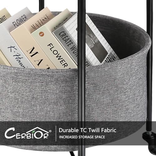 Rolling Round Metal Side Table,2-Tier Storage Side Table with Wheels,End Coffee Table with Steel Frame and Fabric Storage Basket,Cart Side Table Tray for Living Room,Bedroom,Wood Black - color: Wood Black