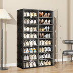 Vipbox Black Shoe Rack Organizer Cabinet for Closet Entryway,Clear Shoe Storage Boxes Stackable Sneaker Storage with Door Easy Assembly Shoe Cabinet with Lids Large 8 Tiers 32 Pairs - size: 8 Tiers 32 Pairs