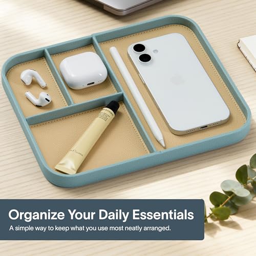 Nordik Leather Valet Tray - Seafoam Mist - 9.5 x 7.9 Inch Medium Vegan Leather Tray - Stylish Nightstand Organizer for Men - Modern Bedside Caddy - EDC Catchall for Key Watch Wallet Jewellery - color: Seafoam Mist, size: 9.5in x 7.9in