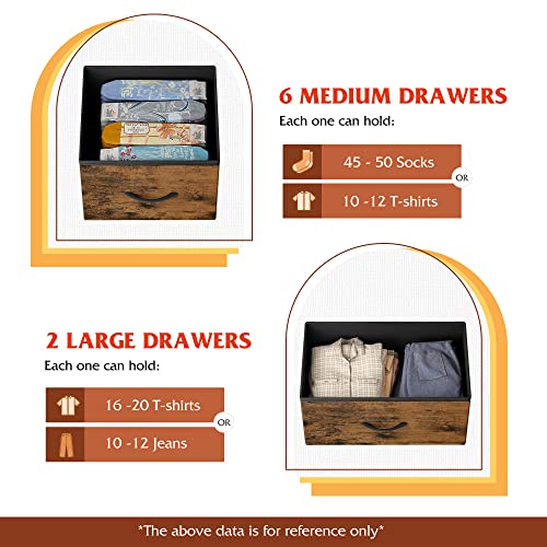 WLIVE 8 Drawer Dresser for Bedroom, Fabric Dresser with Large Storage Drawer Unit for Entryway, Chest of Drawers for Living Room, Rustic Brown - color: Rustic Brown, style: Large 8 Drawers