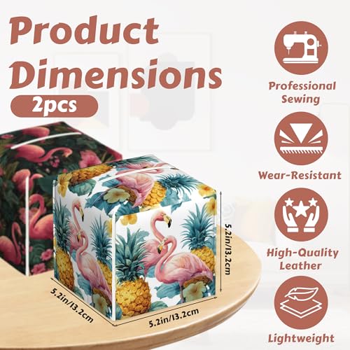 2 Pcs Flamingo Palm Leaf Tissue Box Cover Leather Tissue Box Holder Square Facial Paper Organizer Dispenser for Bedroom Dresser Night Stand Office Desk - color: Flamingo Palm Leaf