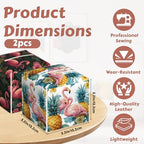 2 Pcs Flamingo Palm Leaf Tissue Box Cover Leather Tissue Box Holder Square Facial Paper Organizer Dispenser for Bedroom Dresser Night Stand Office Desk - color: Flamingo Palm Leaf