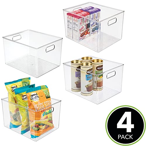 mDesign Plastic Storage Organizer Container Bin for Kitchen Organization in Pantry, Cabinet, Countertop Fridge, Refrigerator, and Freezer - Hold Food, Drink, or Snacks, Ligne Collection, 4 Pack, Clear - size: 12 x 10 x 8 (Pack of 4)