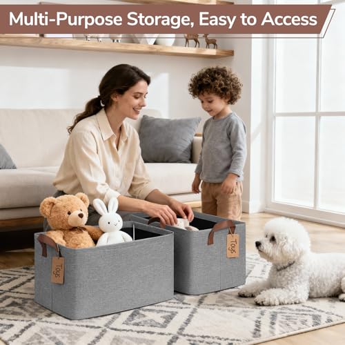 CHICVITA 4 Pack Large Storage Baskets for Shelves, Foldable Storage Bins for Clothes Towels Organization, Toy Organizer Bins for Nursery, Living Room, 16.8" x 11" x 9.8", Gray - color: Gray, size: 30L (16.8"L x 11"W x 9.8"H)
