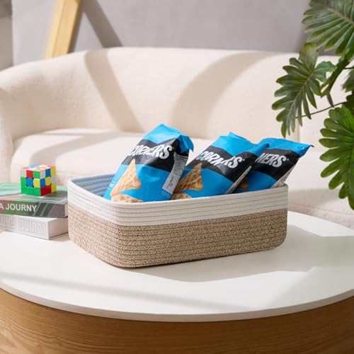MiniArk Large Shallow Organizing Baskets 15x11x5.1 Inches - Rope Woven Storage Bins for Bathroom, Shelves, Cube Closet, White Mixed Brown 3 Packs - color: Off White & Mixed Brown, size: 3pcs-L15×W11×H5.1"