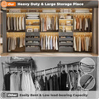 Aheaplus Closet System with Drawers Set of 2, Wood Closet Organizer System with 8 Hanging Rods & Top Shelves, Walk-in Closets Organizer Wardrobe Clothes Rack System, Cut Fits Spaces 4-9FT. Wide, Grey1 - color: Grey