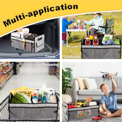 JiatuA Car Trunk Organizer, Car Organizers and Storage Collapsible Multi Compartment Container Box, Adjustable Car Accessories for SUV Sedan Truck, Standard Size, Grey - color: Grey, size: Standard