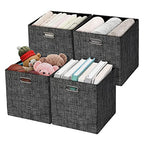 Posprica Collapsible Storage Cubes,11×11 Heavy Duty Fabric Stroage Basket Bins, 4pcs,Black - color: Black, size: 11×11×11/4pcs