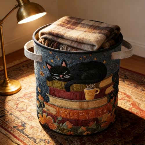 Cat Quilted Laundry Basket - 18"/22"/28", 2026 Large Quilted Cat Laundry Basket with Handles, Cozy Cat Fabric Storage Hamper for Nursery, Bedroom, Laundry Room, Clothes & Toys (8, L 20"X28”) - color: 8, size: L 20"X28”