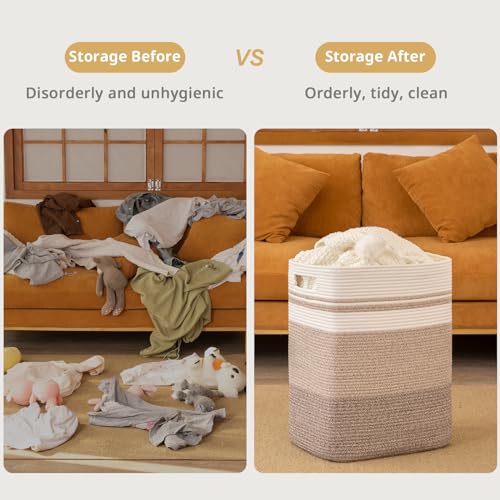 OIAHOMY Rectangle Laundry Basket, Large Laundry Hamper with Handles, Cotton Blanket Basket for Living room, Woven Decorative Storage Basket for Clothes,Pillows-16x13x22in-Gradient Yellow - color: Gradient Yellow