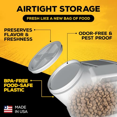 Vittles Vault Traditional Pet Food Storage Container For Dog Kibbles/Bird Seed/Oatmeal/Rice/Flour/Cereal, BPA Free Plastic, Sealed Airtight For Cat Food, Up To 80 lb, Made in USA, With Scoop, Gray - size: 80 Pounds