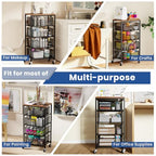 Goovilla Kitchen Cart with Drawers, 4 Tier Metal Rolling Utility Cart Organizer on Lockable Wheels with Wooden Top, Black Fruit Vegetable Storage Rack Also for Cans, Snack, Craft, Art, Office, Beauty - size: Black