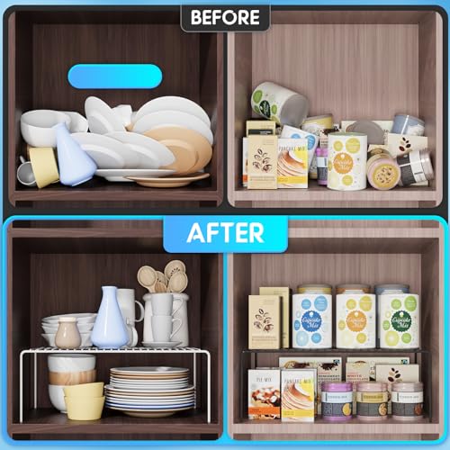 Medium(13 x 9.4 inch)Black Cabinet Storage Shelf Rack Set of 4, Rustproof Metal Wire Kitchen Counter Organizers and Storage, Spice Organization for Cabinet, Plate, Dish, Pantry, Bathroom, Fridge - size: 4Pack-Black-13 x 9.4 inch