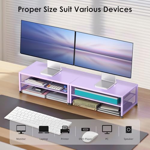 ECOLOVI 2-Tier Computer Monitor Stand Riser, Desk Organizer for Monitor, Printer & Laptop Stand, Desktop Workspace Organizers for Office Supplies(Purple) - color: Purple