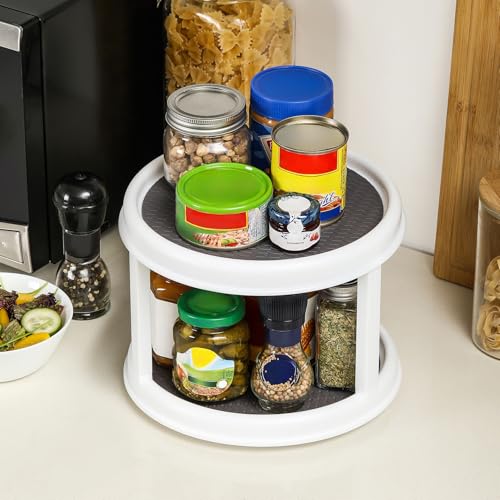 2 Pack, 2 Tier 10" Turntable Lazy Susan Spice Organizer - Rotating Seasoning Rack Spinner for Pantry Cabinet Kitchen Countertop, Table Top Organizing - Multiuse Two Tier Rotating Organization Rack - size: 10inch - 2 Pack