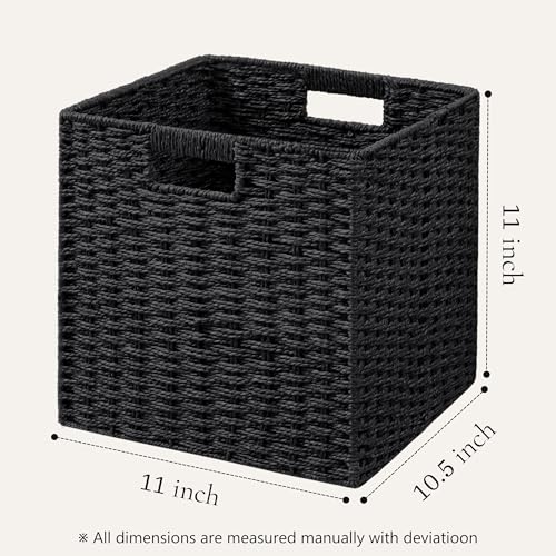 UBBCARE 2 Pack Wicker Basket, 11L×11H×10.5W inch Woven Paper Rope Storage Baskets for shelves, Foldable Cube Storage bin with Handle, Storage Basket for Organizing (Black, Cube-2pack 11") - color: Black, size: Cube-2pack 11"