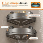 Corner Shower Caddy 2-Pack, Suction Cup Bathroom Shower Organizer with Hooks, No Drilling Rustproof Aluminum Floating Wall Shelf for Inside Shower, Gun Grey (Triangular)