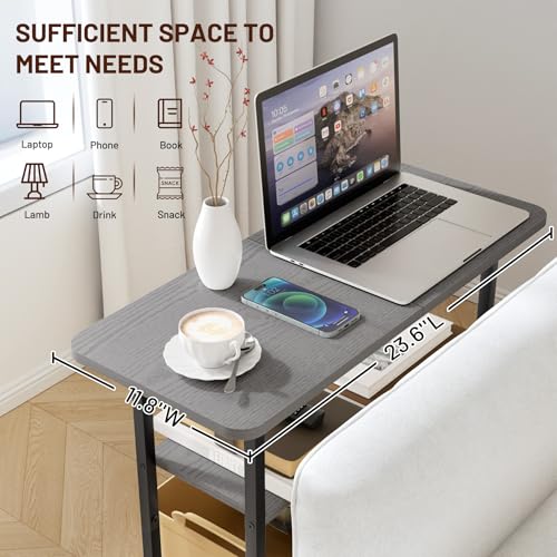 SLEEPING LAMB Side Table for Living Room, 3-Tier End Table for Small Space with Wide Storage Tabletop, Narrow Nightstand for Bedroom, Sofa Couch, Grey - color: Grey