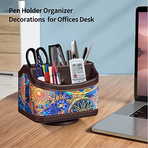 PUSU 360°Rotatable Remote Control Holder, PU Leather TV Remote Holder Caddy for Table, Bright and Colorful Art Supply Organizer Pen Holder, Multi-Functional Desk Organizer Living Room Office Decor - color: Datura