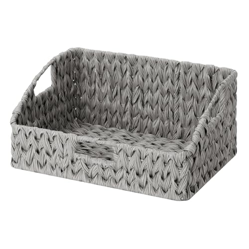 GRANNY SAYS Wicker Storage Basket for Shelves, Large Wicker Baskets with Handles, Trapezoid Woven Basket for Storage, Decorative Baskets for Gifts Empty, Gray - color: Gray, size: 10¾"D x 15"W x 7¼"H