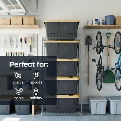 MonsterRAX 5-Tier Side-Load Heavy Duty Garage Slide Bin Storage Rack for 27-Gallon Totes. Industrial metal organization, 250lb capacity, NSF Certified. (Bins not included) (Black) (Silver) - color: Silver
