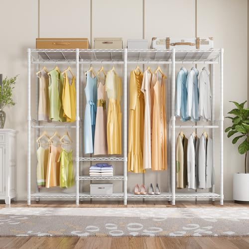 VIPEK V40 Heavy Duty Clothes Rack, 1110lb Capacity Sturdy Metal Garment Rack, Clothing Rack with 6 Shelves & 4 Hang Rods, Adjustable Open Wardrobe Closet Organizer for Bedroom/Apartment/Retail, White - color: White, size: V40 Regular