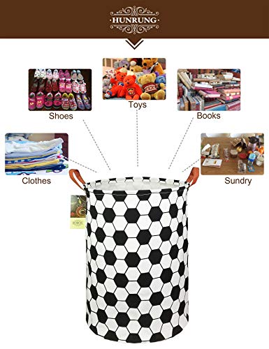 Collapsible Fabric Storage Basket, Waterproof Laundry Hamper with Handles, Round Storage Bin for Clothes Toys, Foldable Organizer for Bedroom Nursery Bathroom(Roud-Football) - color: Roud-Football