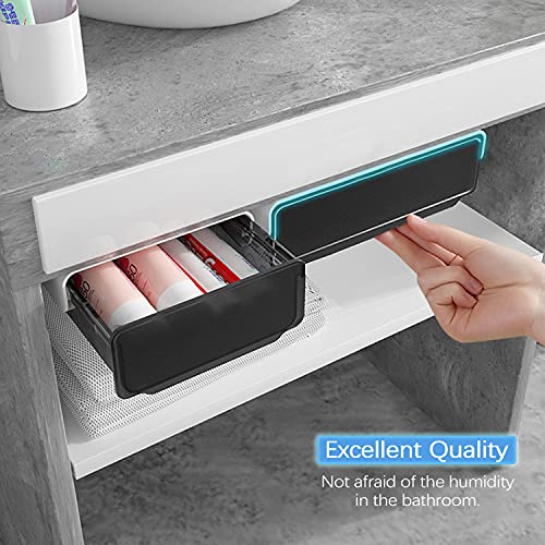 OSPNIEEK Self-adhesive Under Desk Drawer Organizer, 2 Pack Table Hidden Slide Out Large Storage Mounted Desktop Pencil Holder Tray Drawers for Office Home School Stationery Kitchen (Black) - color: Matte Black, size: Standard
