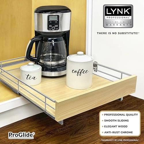 LYNK PROFESSIONAL® SELECT™ Slide Out Cabinet Organizer Pull Out Drawer, 17" x 21" Pull Out Cabinet Organizer – Pull Out Shelves for Kitchen Cabinets – Roll Out - Lifetime Ltd. Warranty, Wood Chrome - size: 17" W x 21" D - 1 Tier