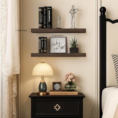 Floating Shelves for Wall, Bathroom Shelves Over Toilet, Wall Shelves & Book Shelf for Room, Hanging Shelf, Modern Wooden Mounted Floating Shelves, 24x7x1.5 in (Smoke Gray, Set of 2) - color: Smoke Gray, size: 24"(set of 2)