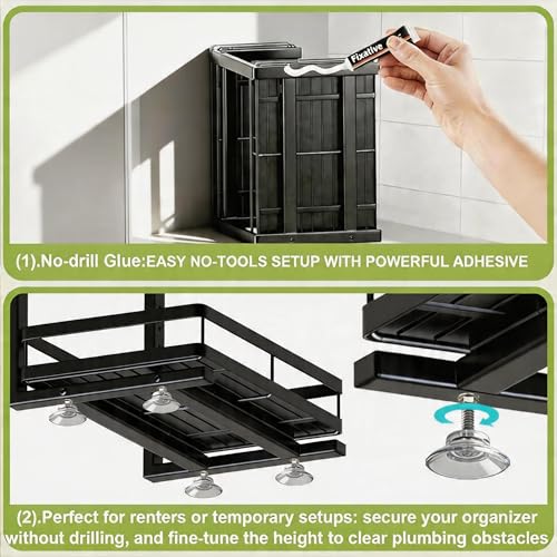 2 Pack Under Sink Organizers and Storage, Heavy Duty Metal Pull Out Cabinet Organizer with Ball-Bearing Slides, Height Adjustable L-Shaped Shelf for Kitchen & Bathroom (2-Pack) - size: Double Layer