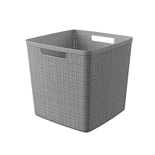 Curver Set of 4 Large Cube 17L Jute Decorative Plastic Organization and Storage Baskets - Perfect Bins for Home Office, Closet Shelves, Kitchen Pantry and All Bedroom Essentials, Grey - color: Grey, size: Large Cube 17L