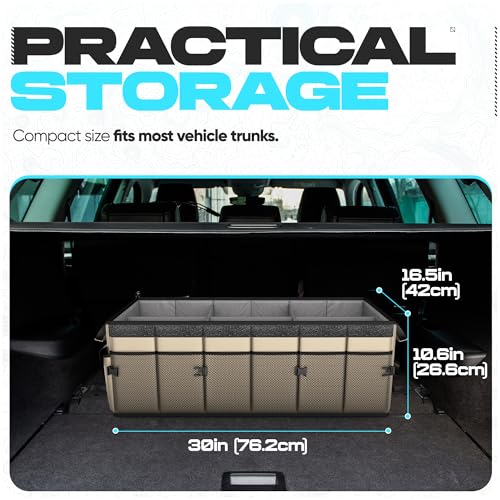 FORTEM Trunk Organizer with Cooler For SUV Car Trunk, Foldable Storage, Car Accessories for Women Men, Collapsible Bag, Perfect Christmas Gifts, 600D Oxford, Non Slip Bottom, Straps, Soft Cover (105L) - color: Beige, size: XXL (105L)