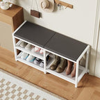 ZHOOGE Shoe Bench & Rack Storage Bench with Seat Cushion, Stable Entryway Bench Holds Up to 300 lb, (35" L x 12" W x 17" H, White) - color: White, size: 35"L x 12"W x 17"H
