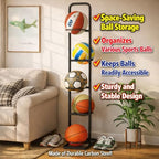 Vertical Ball Rack -basketball rack- Durable Carbon Steel Storage for Basketball, Soccer, Volleyball, and More - Easy to Assemble, Waterproof, Sturdy - 56.7" H - size: 5-Balls without Basket
