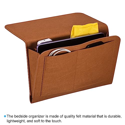 PATIKIL 13in Bedside Caddy, Bed Caddy Bedside Organizer Hanging Soft Felt 5 Pockets Bed Pockets Bedside Storage Organizer Remote Control Holder for Bedroom Phones Glasses, Brown - color: Brown, size: 12.6*8.6inch