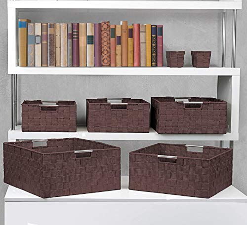 Sorbus Storage Baskets for Organizing (Set of 7), Mesh Hand-Woven Design, Linen Closet Organizers and Storage, Organizer Storage Baskets for Shelves, Variety Pack Organizers and Storage (Chocolate) - color: 7 Piece - Chocolate