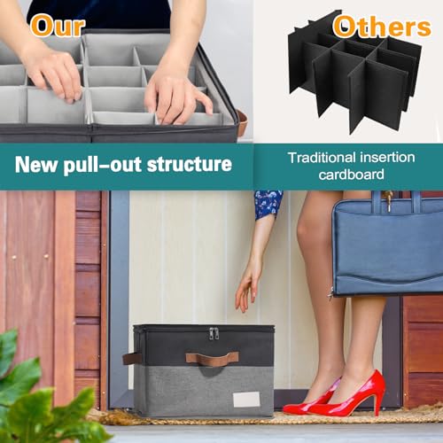 Shoe Organizer for Closet, Foldable Shoe Storage Bins with Clear Cover, Space Saving Shoes Holder with 4 Handles, Large Adjustable Shoe Box Storage Containers, Fits 8-16 Pairs, 1 Pack, Black - color: Black and Grey, size: (1 Pack) 17"L x 17"W x 12 ½"H