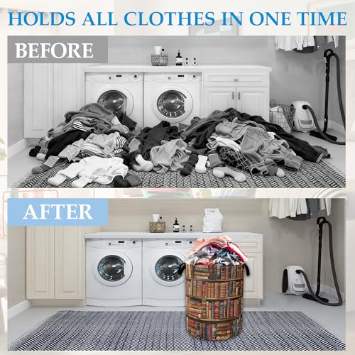 Retro Wooden Book shelf Laundry Basket Collapsible Laundry Hamper, Oxford Cloth Storage Bin for Room/Bathroom/Bedroom/Dormitories 16" X 20.8" - color: Retro Wooden Bookshelf