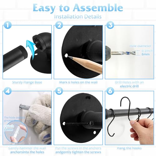 Pot Pan Rack Wall Mounted Set of 2, 21" Industrial Pipe Utensils Hanger Holder Pots Storage Organizer Iron Detachable Hanging Rail for Kitchen with 10 S Hooks… - size: 21 Inches