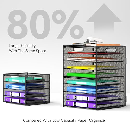 Cawukege 9 Tier Paper Organizer with Handle, Large Capacity Desk Organizer Mesh Paper Letter Tray File Folder Document Sorter for Classroom and Office Accessories Organization- Black (2 Pack) - color: 2 Pack - Black