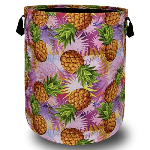 Tropical Pineapples Laundry Basket Foldable With Handles Palm Leaves Tote Bag Oxford Cloth Colorful Laundry Hamper Clothes Toy Storage Bucket For Bathroom/Laundry/Bedroom 18.9" x 16.5 " - color: Tropical Pineapples With Palm Leaves