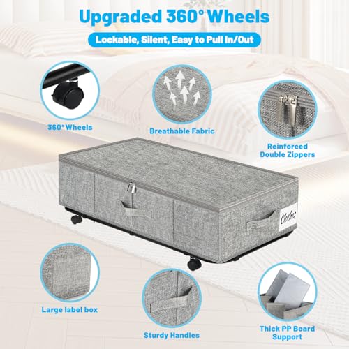 Large Sturdy Under Bed Storage with Wheels, 2 Pack 50L Rolling Underbed Storage Bins, Under Bed Containers Drawer with Metal Bottom Support, Bedroom Organizer with Lids for Clothes, Shoes, Blankets - color: Grey-2 Pack, size: 9 Inch Tall - Regular Lid