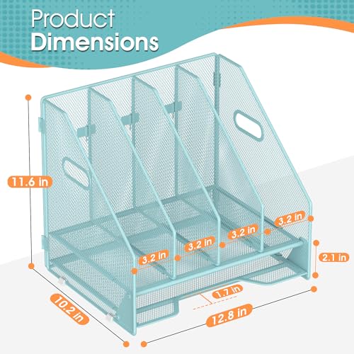 Desk File Folder Holder Organizer-4 Vertical Compartments Racks and Paper Letter Tray,Mesh Magazine File Holder Sorter,Desktop Accessories & Workspace Organizers for Home,Office,School-Blue - color: 4 Compartments-blue