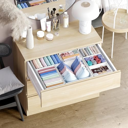 Drawer Organizer Clothes Set of 12 White-Grey - Dresser Organizer For Nursery, Bedroom, Closet - Perfect Baby Clothes Organizer and Storage & General Nursery Organization or Dresser Drawer Organizers - color: White-Grey