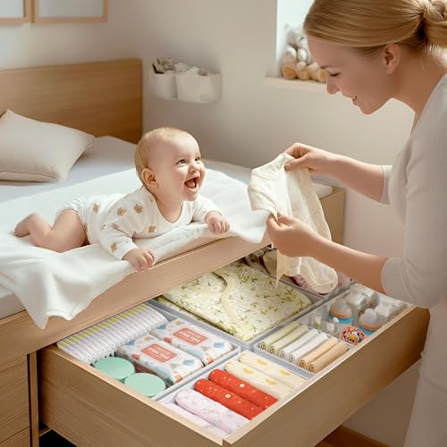 DIMJ Drawer Organizer Clothes - 18 Pack Baby Dresser Organizer for Nursery, Foldable Drawer Organizer Bins for Closet Bedroom Organization, Fabric Clothes Storage Dividers for Underwears, Socks, Bras - color: White, size: 18 Pack