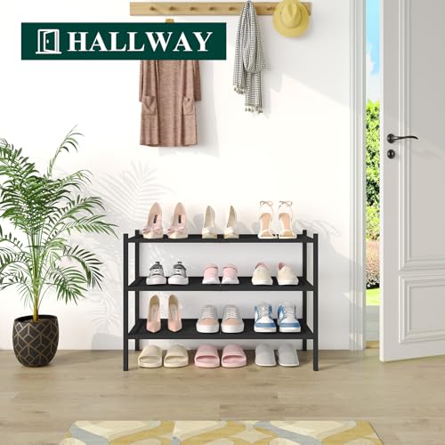 Smiry Bamboo Shoe Rack, 3 Tier Shoe Organizer for Entryway & Closet, Stackable Free Standing Storage Shelf for Shoes, Bags & Plants, Black - color: Black, size: 3 Tier-Regular